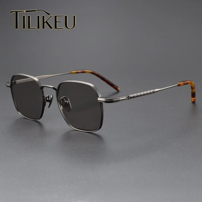 

Japanese Retro Polygonal Pure Titanium Sunglasses Men Ultra-light Driving Anti Glare Sunshade UV400 Men Polarized Sun Glasses
