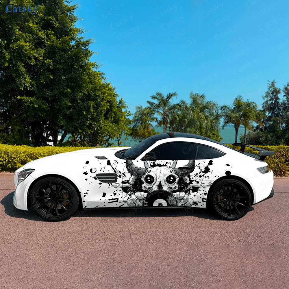 

Чернила с рогатым черепом, боковая наклейка для автомобиля, водонепроницаемая, устойчивая к царапинам наклейка из ПВХ, защита автомобиля, автоаксессуары в подарок