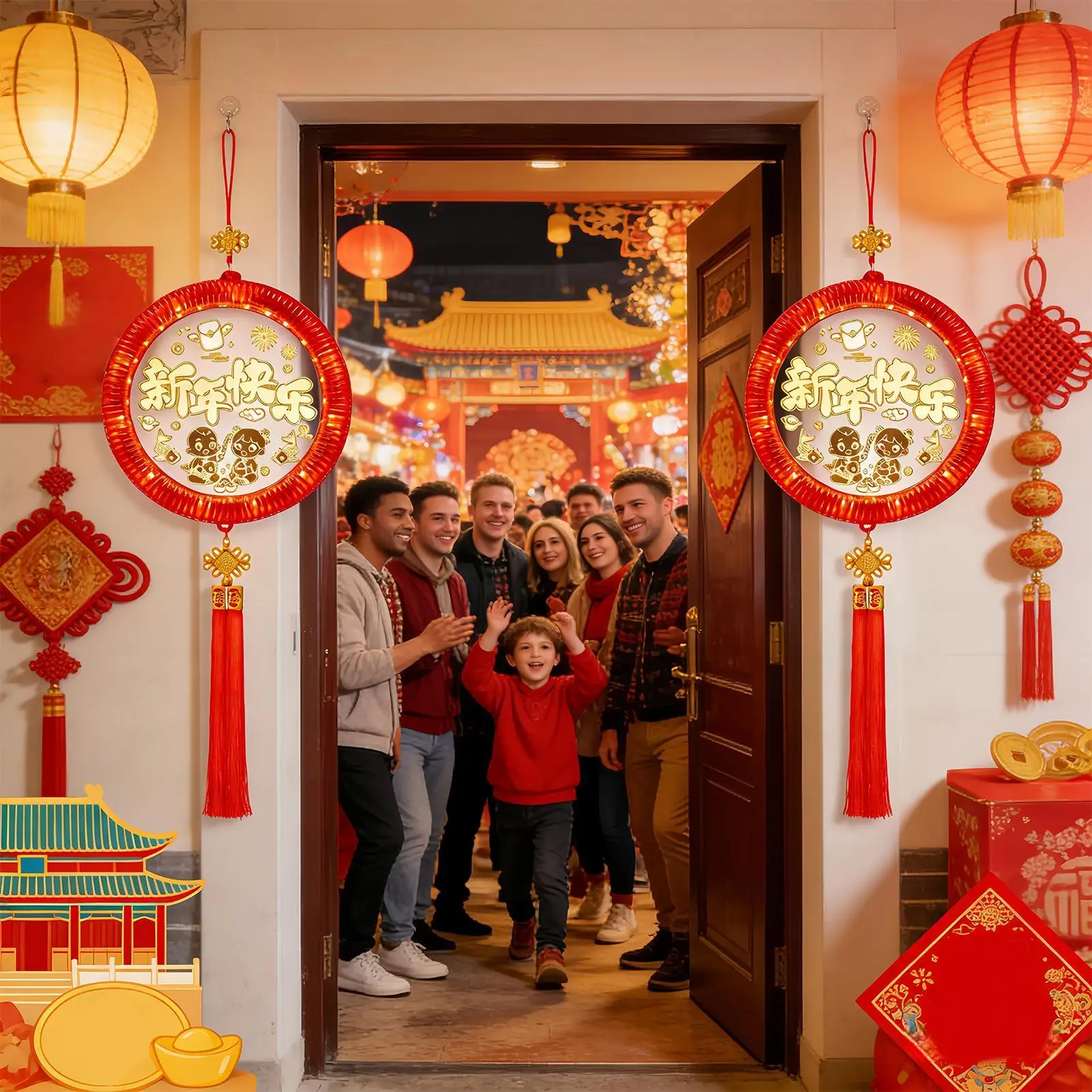 

Огни для украшения, лунный Новый год, светодиодный светильник, украшение, китайские новогодние украшения для автомобиля, подоконник, спальни, балконы