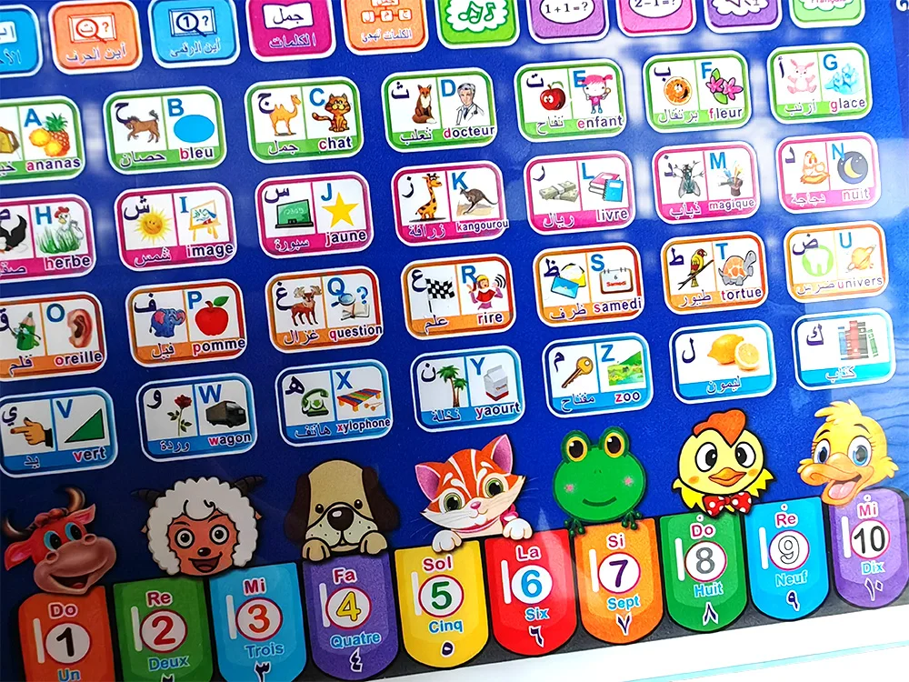 Francês árabe bilíngue ponto de voz máquina leitura tablet máquina aprendizagem das crianças simulação computador almofada brinquedo para crianças