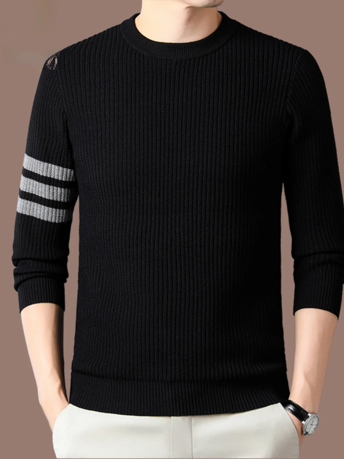 

Мужской шерстяной свитер Pierre Cardin, однотонный, теплый, вязаный, базовый, повседневный, с длинным рукавом, зимний топ