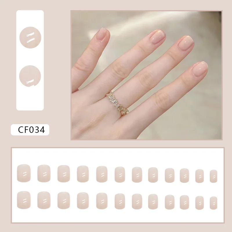 24pcs Nude Realistic Short Squared Rounded Press on Nails Summer Cheap False Nails Set Acrylic Girls Fake Nails Art for Gluing