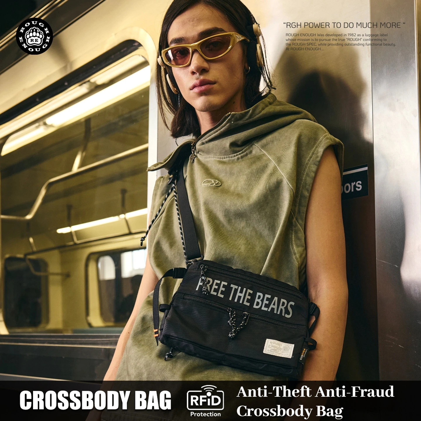 RGH RFID Blocking Envelope Crossbody Bag, Lightweight Waterproof Tactical Shoulder Sling Bag for Outdoor Student Men Women