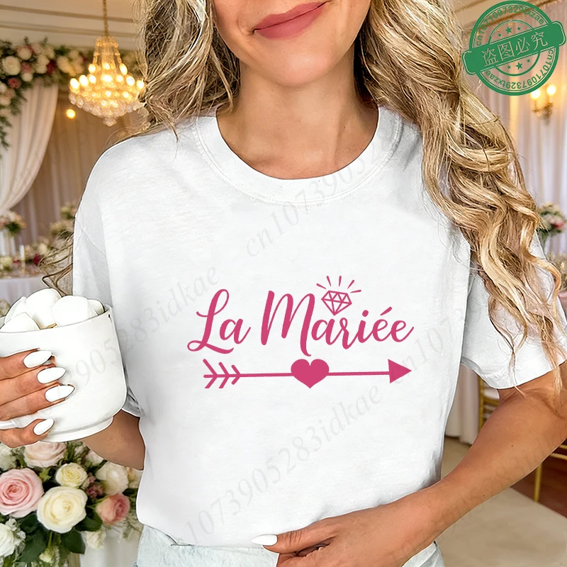 French Bridal Party T-Shirts Diamond Arrow Heart Print Future Bride Team Short Sleeve Tees for Bachelorette EVJF Party Blouses