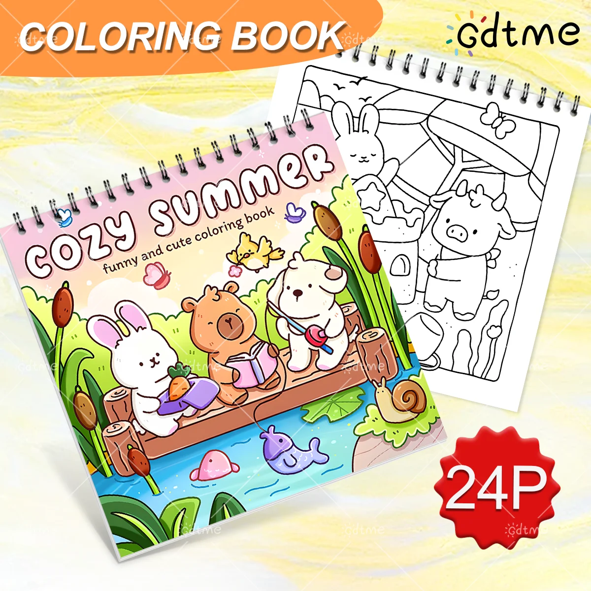 Cozy Summer Adult Coloring Book Animal Summer Scenes Stress Anxiety Relief Mindfulness Relaxing Art Therapy Spiral Bound Book