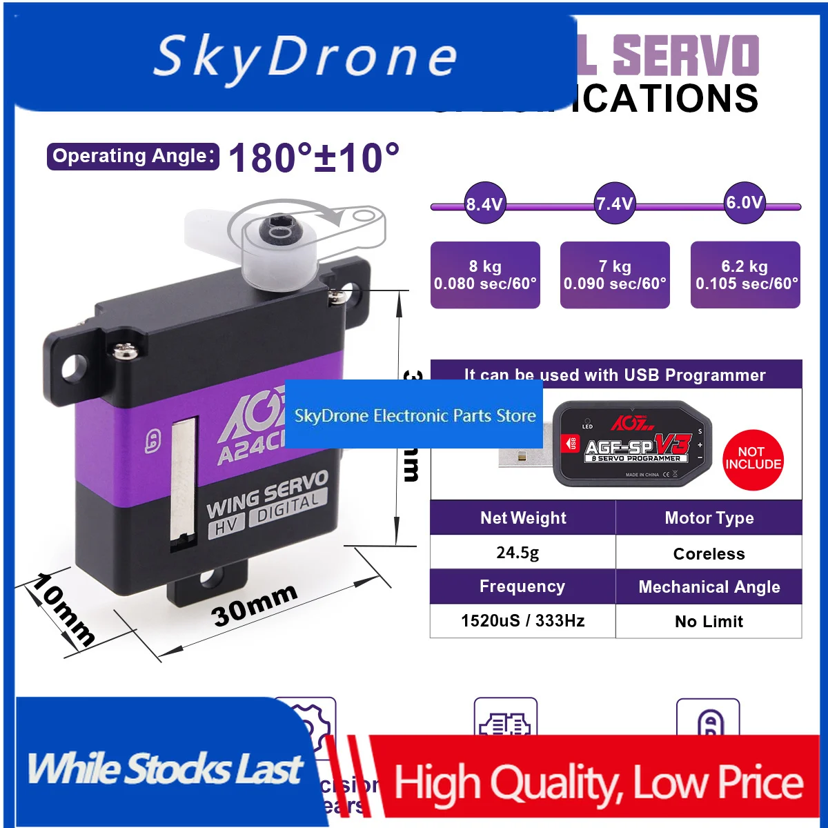 SkyDElAGFRC A20CLM 20g All-Aluminum Shell 10.2KG 0.093Sec High Voltage Programmable Digital Mini Servo For Aircraft/Glider/Helic