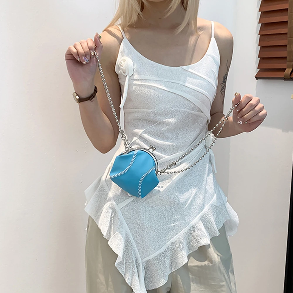 

Мини-сумка из искусственной кожи с индивидуальной цепочкой, забавный бейсбольный дизайн, стильная сумка на плечо, компактный дизайн, корейский стиль