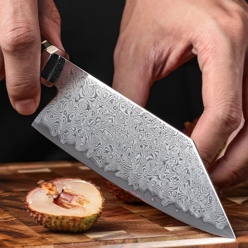 NEW 5.4” Bunka Knife 67 Layers Damascus Steel 10Cr15C0Mov Cutting Core with Ebnoy & Green Resin Rim Handle Grandsharp