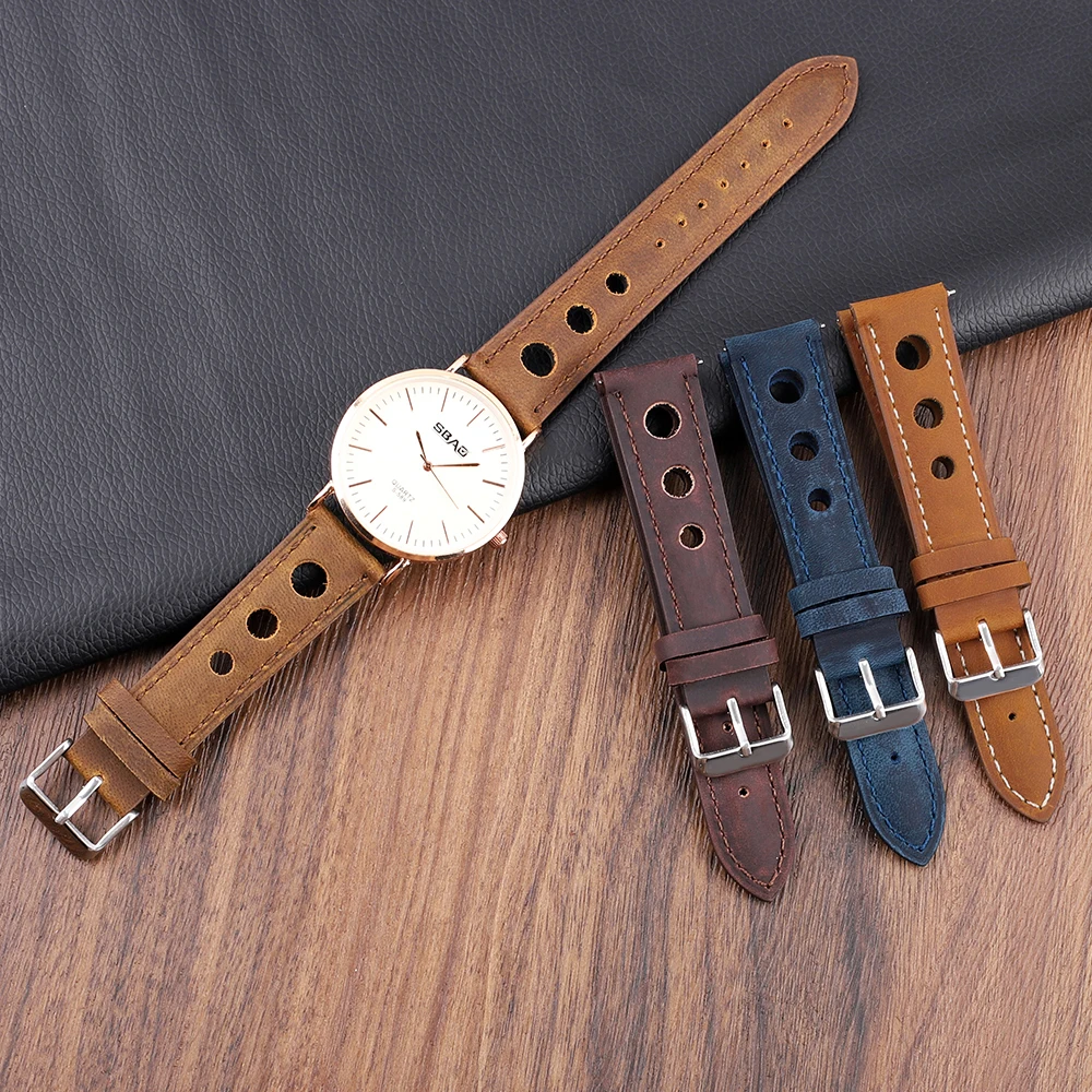 Retro Handmade Crazy Horse Leather High Quality Watch Band 18mm 20mm 21mm 22mm Quick Release Strap Man Woman Bracelets Wristband