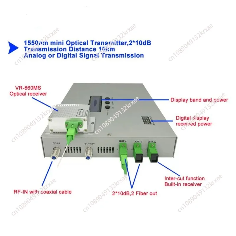 Suitable for 1550nm mini CATV  Fiber Optical Laser Transmitter with 2 Output 10mw 20dbm