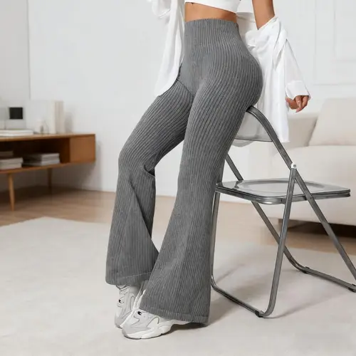 Imagen 2 del producto Pantalones acampanados de cintura alta sin costuras, pantalones de Otoño Invierno para mujer, ropa de Yoga, pantalones elásticos para gimnasio, pantalones ajustados con Control de barriga y pierna acampanada