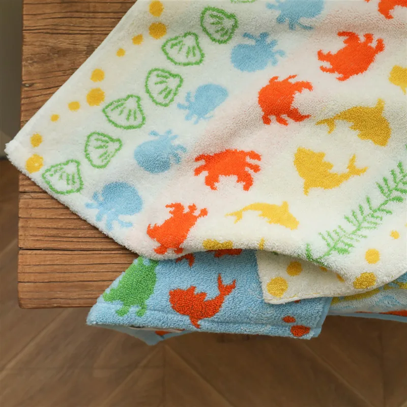 Cute Marine Organism Shell Patter Cotton Soft Face Towel for Kids Absorbent Towel Comfortable Cotton Household Towel Baby Towels