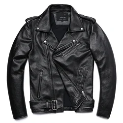 Classical Motorcycle Jackets Men Leather Jacket 100% Natural Cowhide Thick Moto Jacket Winter Biker Clothes Slim Coats M192
