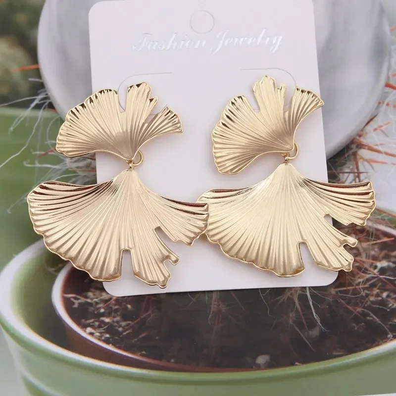 Bohemian Personal Geometric Gold Color Drop Ginkgo Leaf Earrings For Women Statement Jewelry Accessories Trend Custom Jewelry