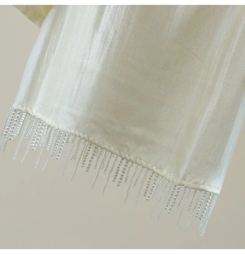 Nail bead fringe bubble sleeve summer Korean slimming high waist short cut solid color bright face short sleeved T-shirt