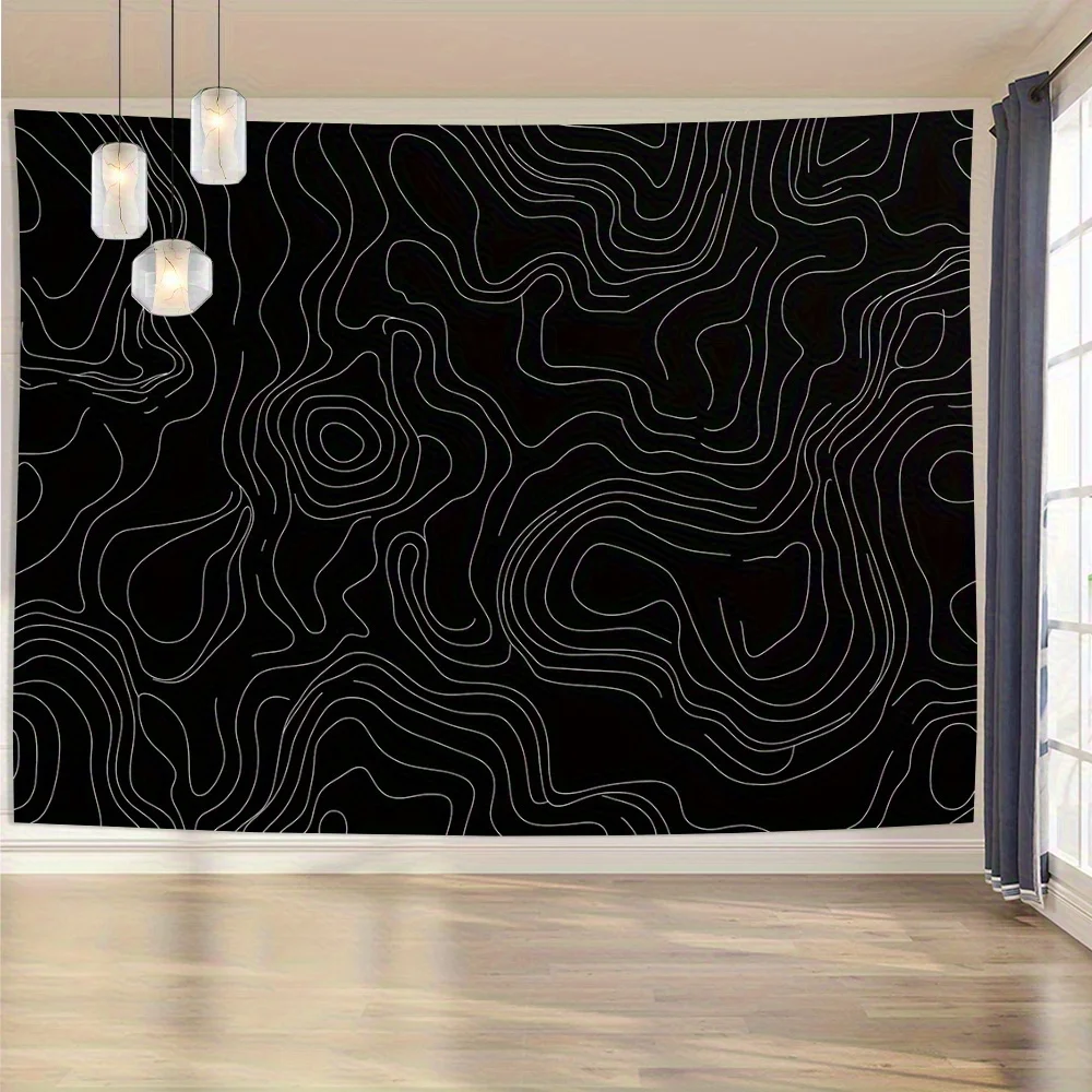 Abstract Monochrome Black and White Line Art Tapestry Wall Decor Modern Geometric Contour Map Hanging Poster for Living Room
