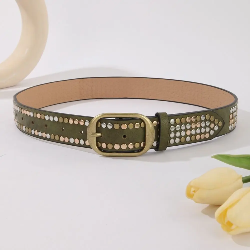 

Trend Alloy Buckle Women's Belt Rivet Decoration Punk Style Casual Waist Belt Pu Leather Irregular Design Belt Pants Decoration