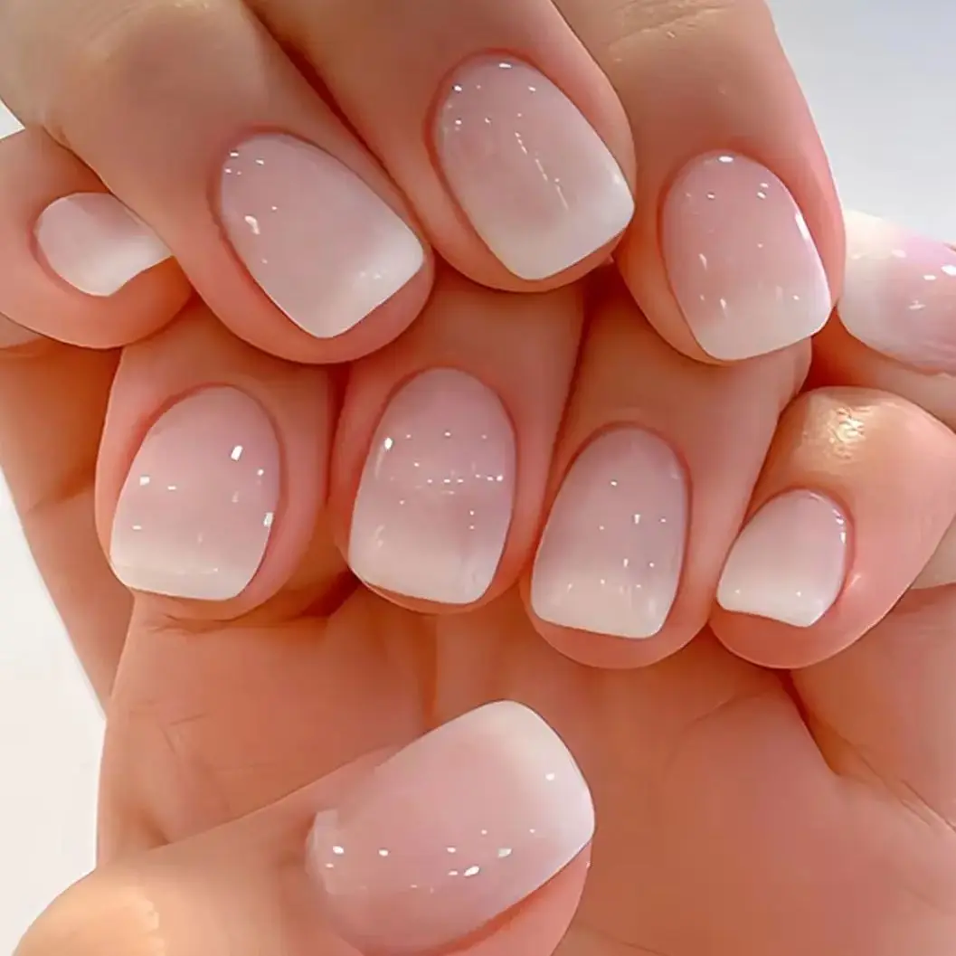 24 stuks korte vierkante nepnagels druk ons naakt roze acryl nagel effen wit gradiënt kunstnagels minimalistische ombre druk op nagels