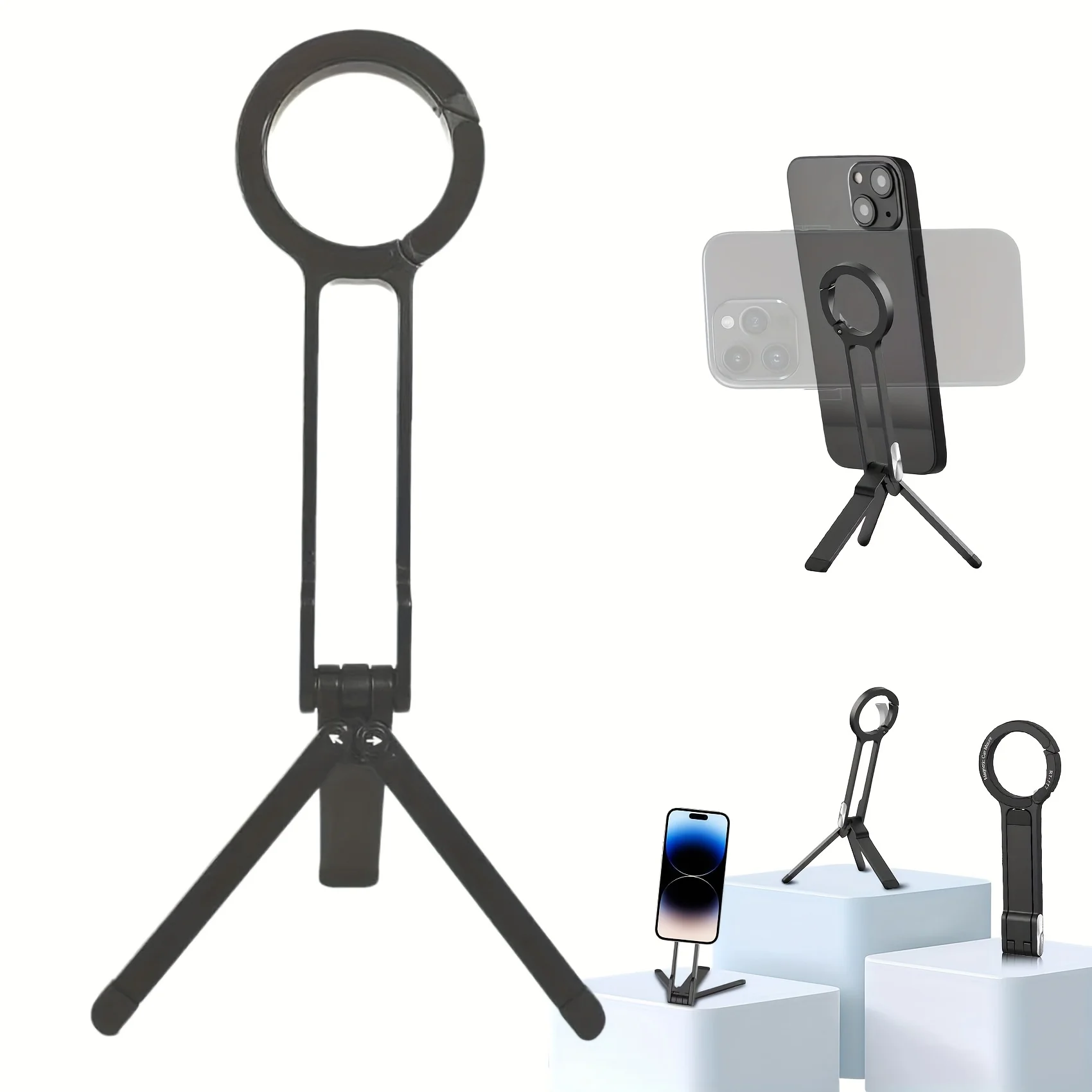 Alloy phone tripod safety buckle, suitable for iPhone portable double-sided magnetic tripod desktop phone handle holder