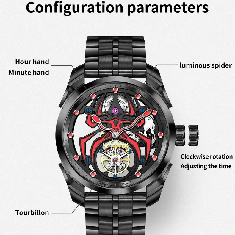 IDEAL KNIGHT 6802 Men True Tourbillon Watch High Luxury Spider Hollow Dial Limited Edition Brand Men Automatic Mechanical Watch