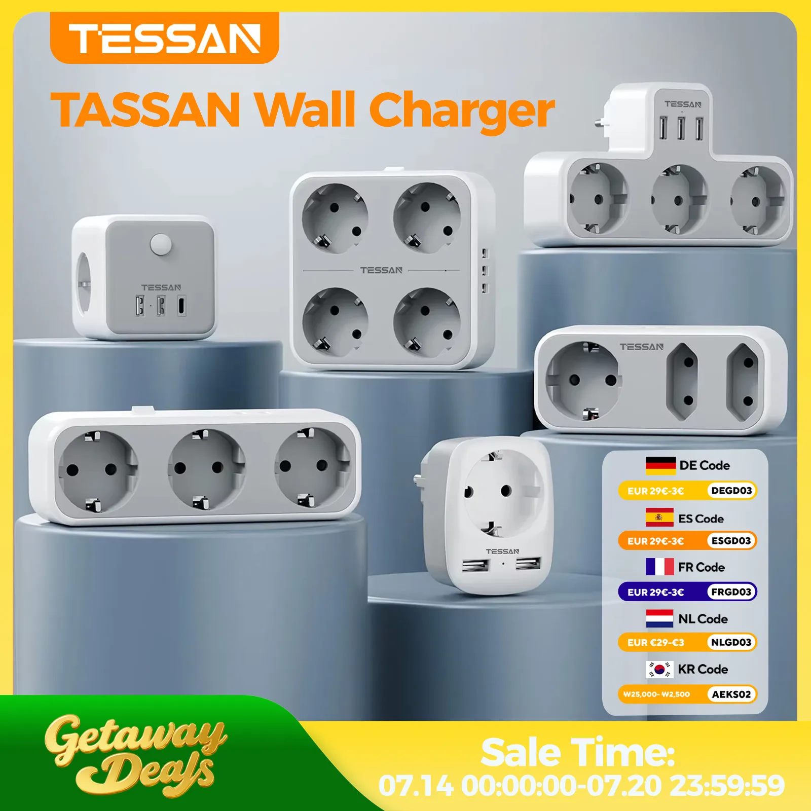 

Настенный удлинитель TESSAN с несколькими розетками и USB-портами, адаптер питания с несколькими настенными розетками EU KR и защитой от перегрузки для дома