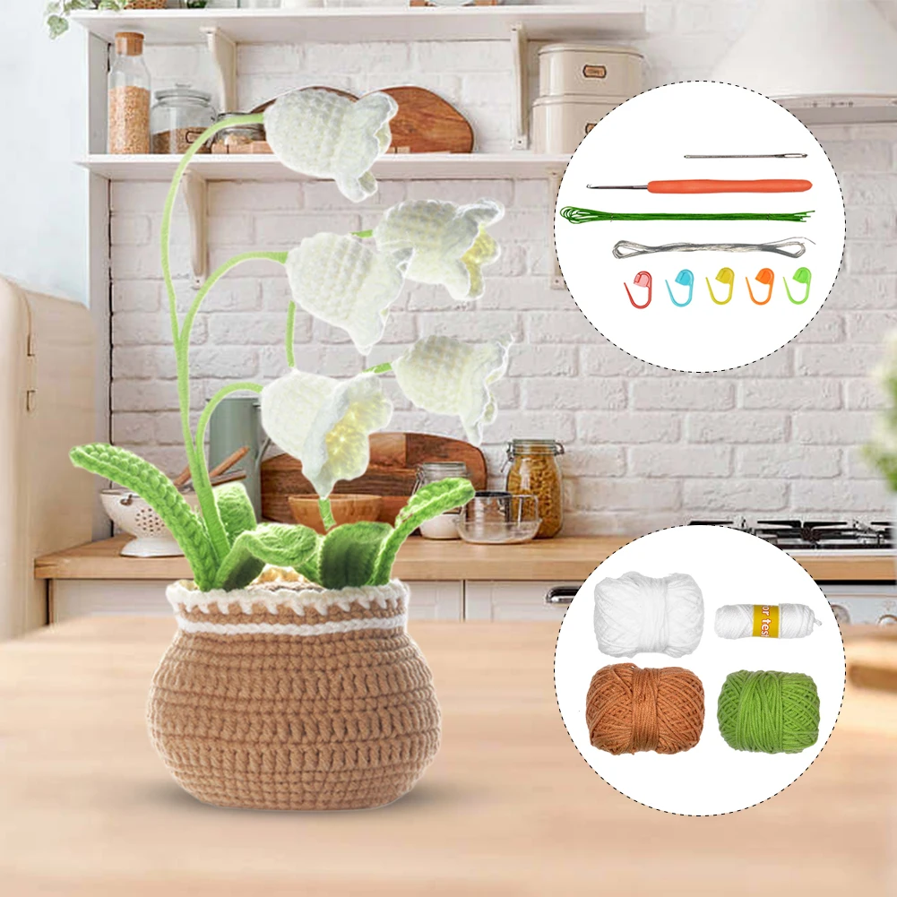 

Flowers Hand-Crocheted Set with Video Tutorials Handmade Flower Knitted Kit Creative Potted Flowers Crochet Kit for Beginners