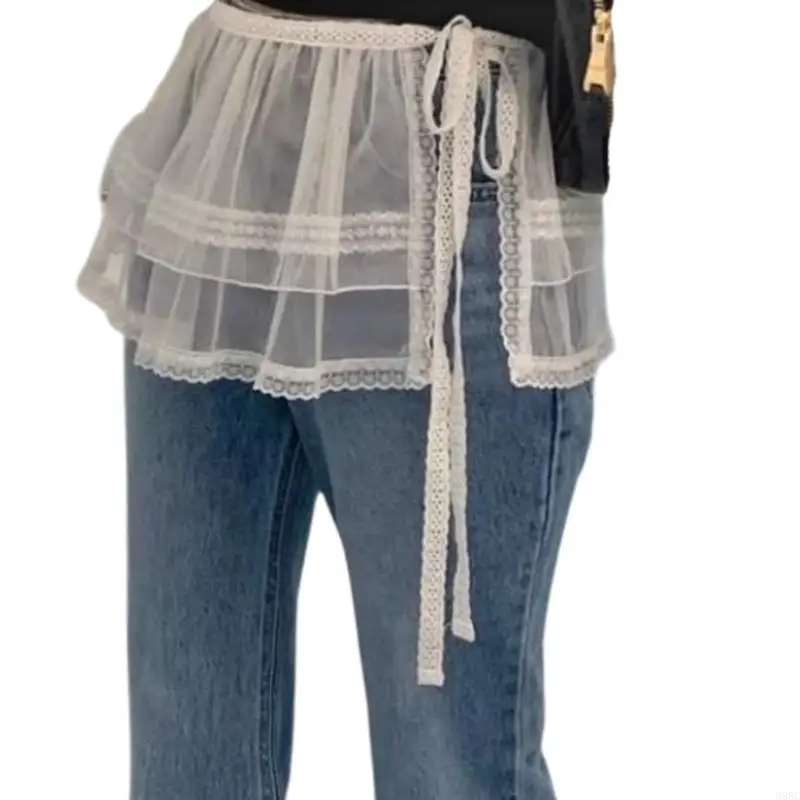 39BC Eye Catching Layered Skirt in Lace Mesh Fabric with Elegant Tie Detail Skirt Suitable for Parties and Daily Wear