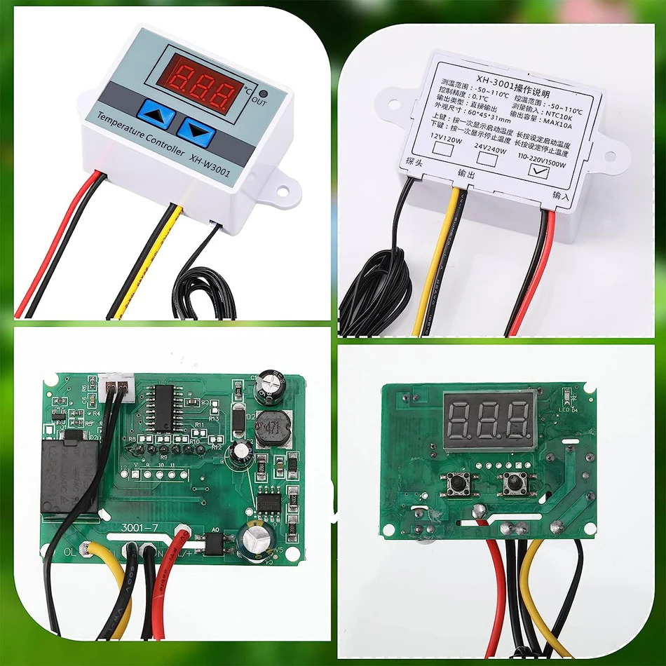 Controlador de temperatura LED digital W3001 10A Termostato Control con sonda sensor NTC XH-W3001 12V 24V 110V 220V