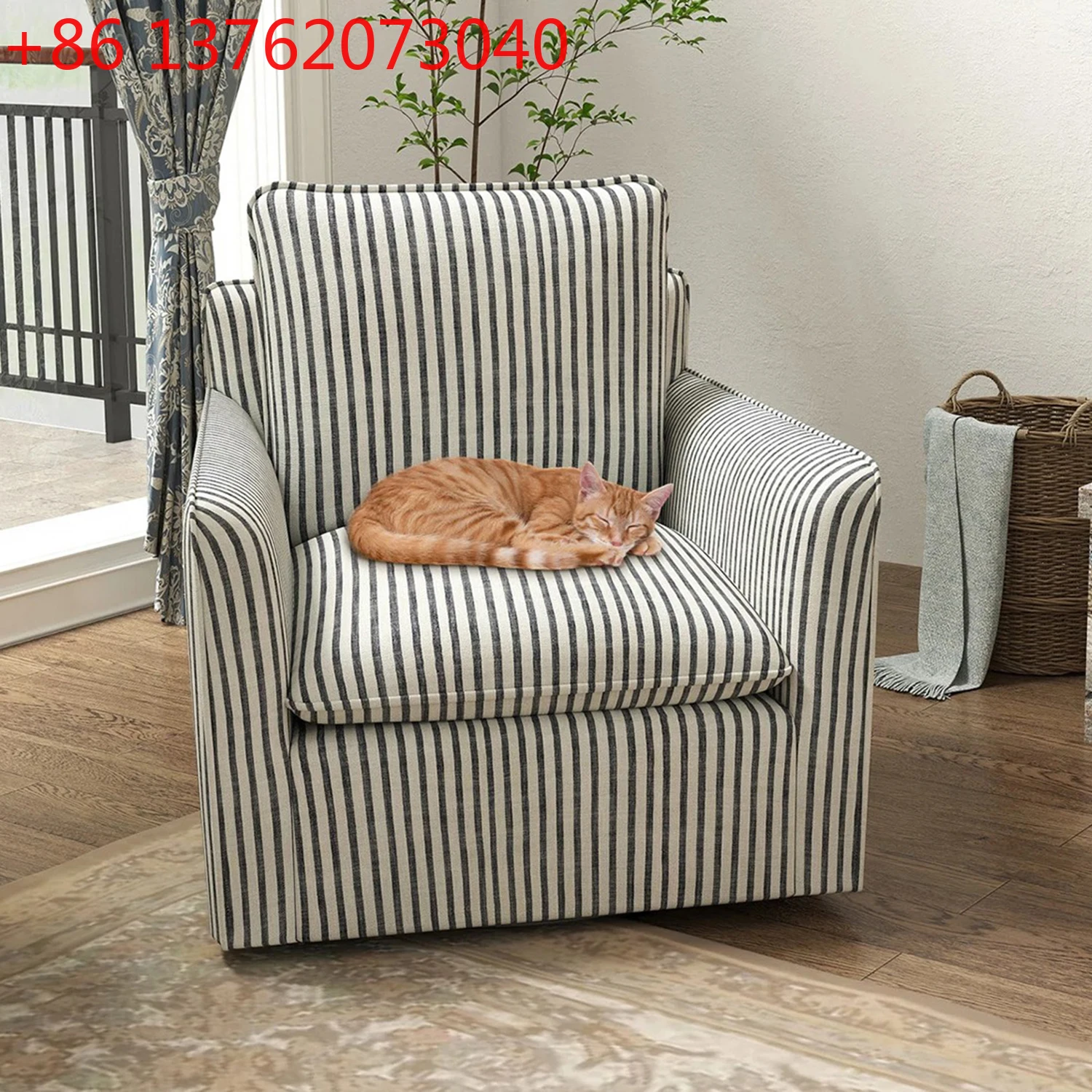 

Французский ретро тканевый диван-кресло для гостиной, вращающийся полосатый односпальный диван, американский