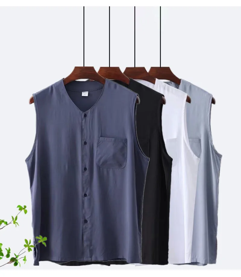 Cotton and Silk Men's Vests - Summer Loose and Comfortable Tops - Cool and Comfortable Casual Homewear - Sleeping Clothes