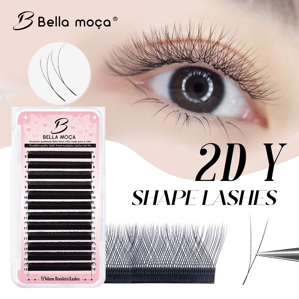 Bella moça-extensión de pestañas en forma de Y, punta única, pestañas individuales 1D 2D YY, volumen suave Natural, suministros de maquillaje para pestañas