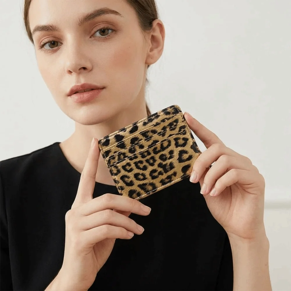 Classics Pu Leather Leopard Print Card Holder Ultra-thin Mini Bank Card Case Slim Wallet Credit Card Holder Student