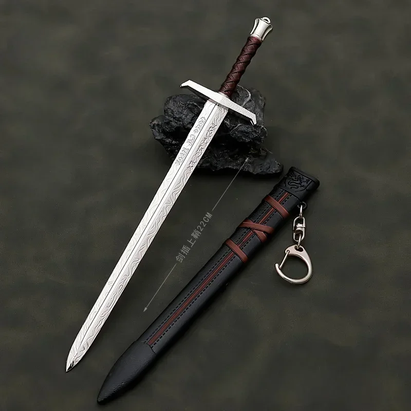 Porte-clés médiéval en métal pour enfants, épée de samouraï, Arthur Pendragon, Katana, lame non coupée, collection de modèles, cadeaux de Noël, jouets, 22cm