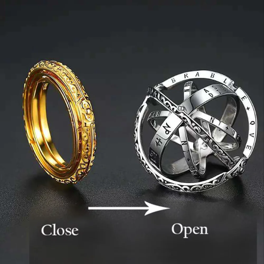 Astronomy Ball Rings Men Openable Rotate Sphere Cosmic Planet letter Ring Women Fashion Jewelry DropShipping 7-12 Size Kольца