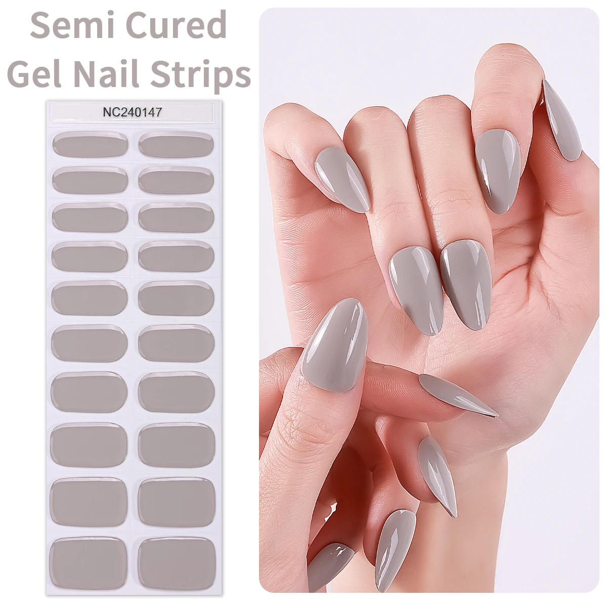 Tiras de Gel semicurado para uñas, pegatinas de Gel UV de Color sólido, autoadhesivas para manicura, 20 puntas, champán