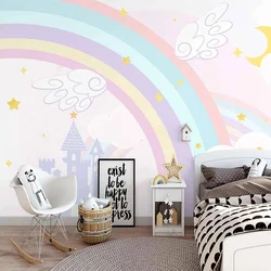 Benutzerdefinierte Fototapete 3D Nordic Handgemalte Cartoon Regenbogen Kinderzimmer Wandbild Kreative Kunst Wandmalerei Tapeten