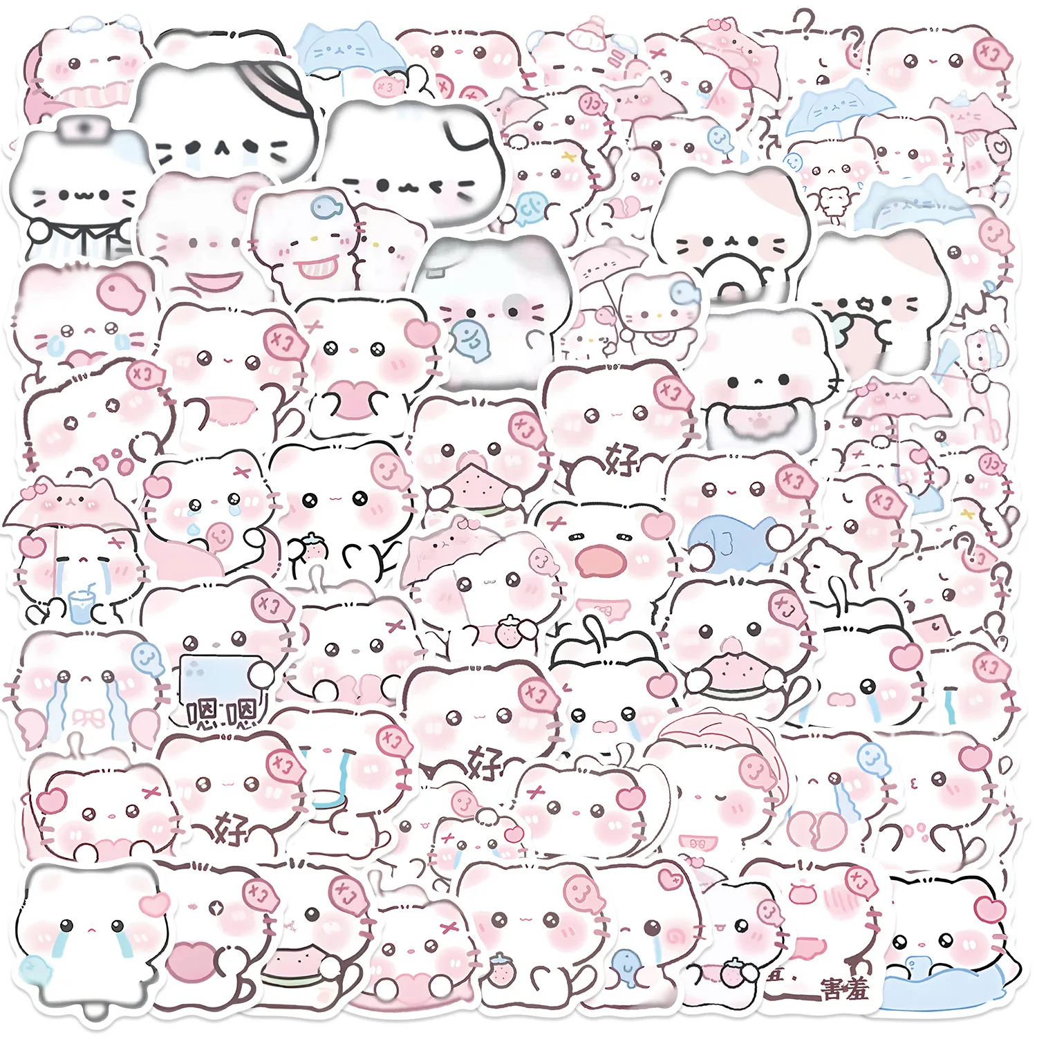 64 Stück Kawaii Katzen-Aufkleber, niedliche rosa Kätzchen-DIY-Aufkleber, Scrapbooking, Telefon, Gepäck, Skateboard, wasserfeste Graffiti-Aufkleber