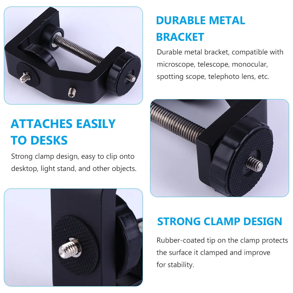 Desktop Clamp Mount For Microscope Telescope Camera Lens Holder Bracket Durable Metal C-Clamp Rubber Coated Tip Stable