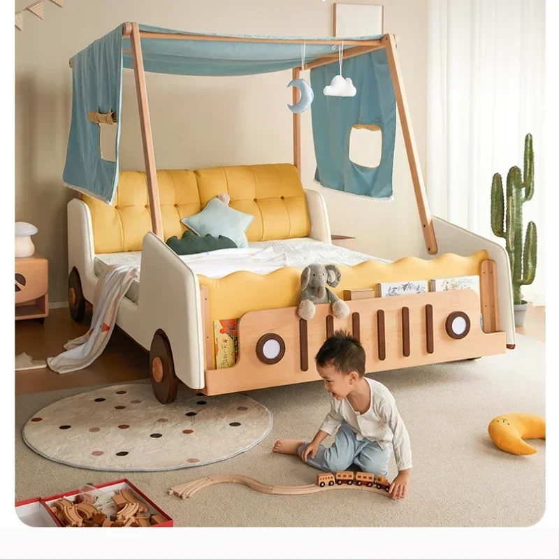 Open Sports Car Cartoon for Car Boy's Solid Wood Children's Bed Fence Boy's Children's Room Tree House Tent