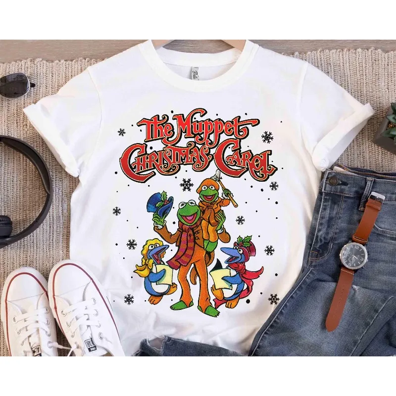 قميص Retro Muppet Christmas Carol Kermit The Frog and Tiny Tim، تي شيرت ديزني ميكي لحفلات عيد الميلاد المجيد جدًا،