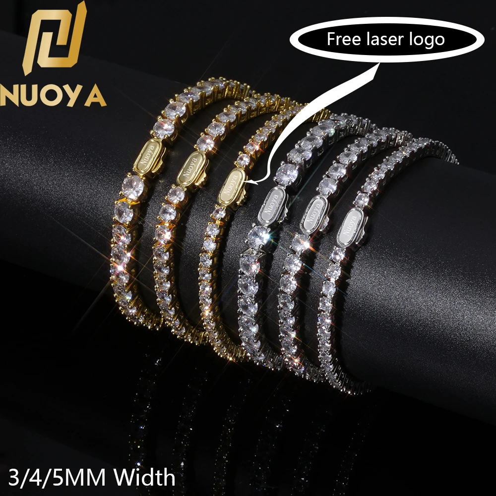 

Nuoya 1 Row Iced Out Tennis Bracelet Hip Hop 5A Cubic Zirconia Tennis Chain Jewelry Custom Laser Name for Men Women