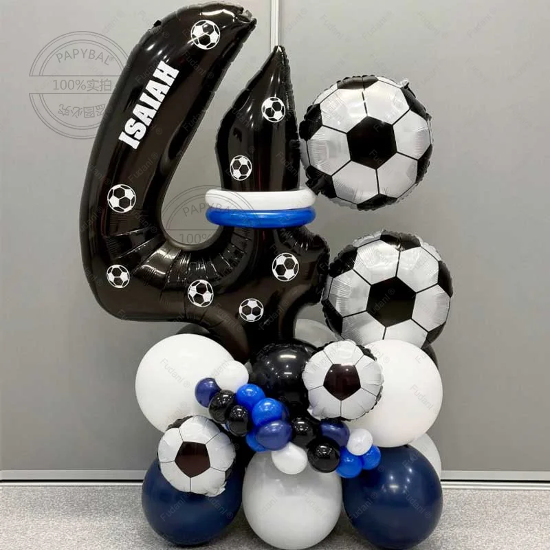 33-teiliges Fußball-Ballon-Set Geburtstagsparty-Dekoration 32 Zoll Schwarze Zahlen 1-9 Fußball-Sport-Dekoration für Zimmer