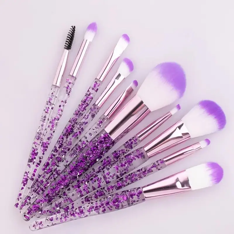 Conjunto de pincéis de maquiagem com alça de glitter elegante, 10 peças, mistura facial profissional, blush, sombra, delineador, pincéis cosméticos labiais
