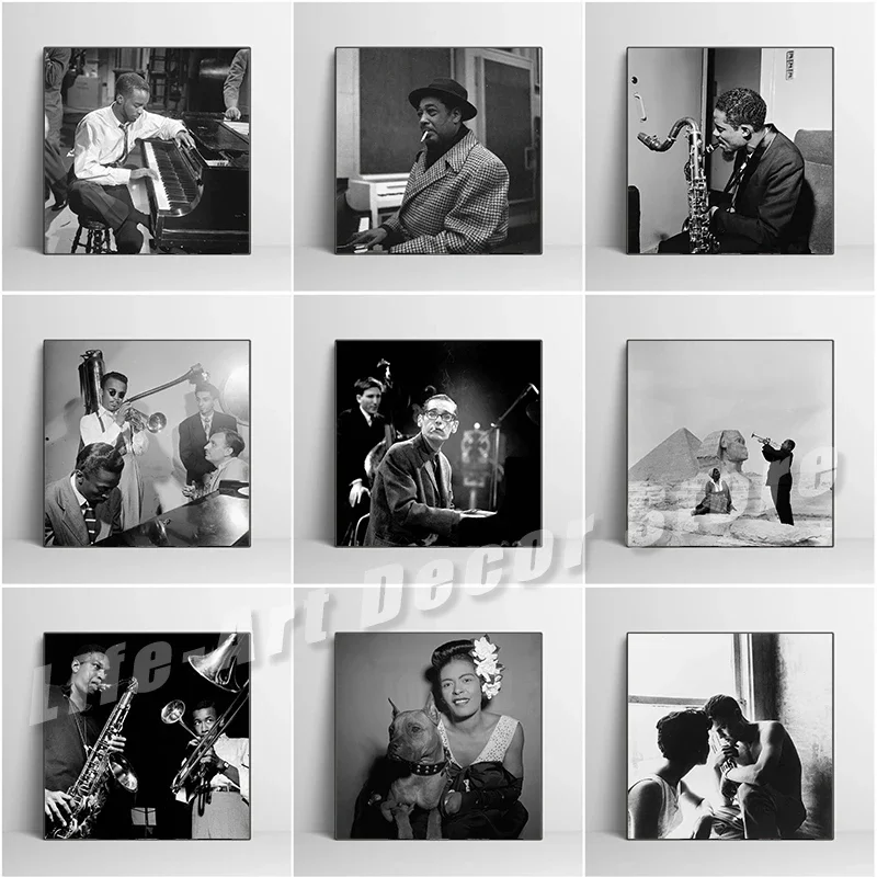 Louis Armstrong Bill Evans Canvas Printing Black and White Jazz Music Vintage Poster Wall Art Picture for Living Room Home Decor