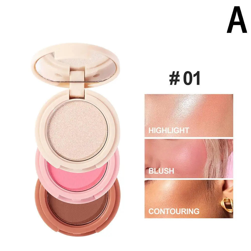 3 In 1 Highlighter Blush Palette Pearly Blush Shiny Eyeshadow Multifunctional Face Makeup Palette