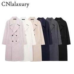 CNlalaxury Women Fashion Autumn Winter New Loose Coat Jacket Long Sleeved Double Breasted Lapel Outweater Chic Ladies Tops Mujer