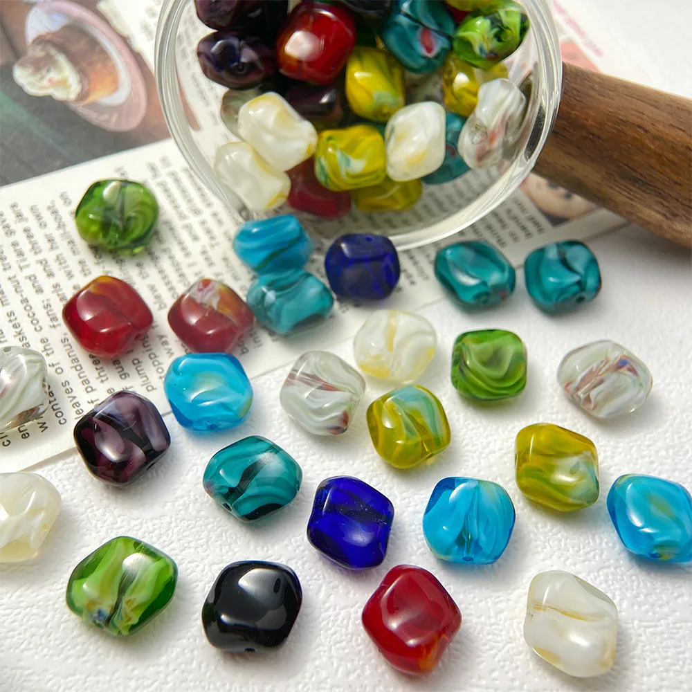 10pcs 10x11MM Colorful Square Crystal Beads Irregular Smooth Glass Beads for Jewelry Bracelet Earring Making DIY Crafts Gifts
