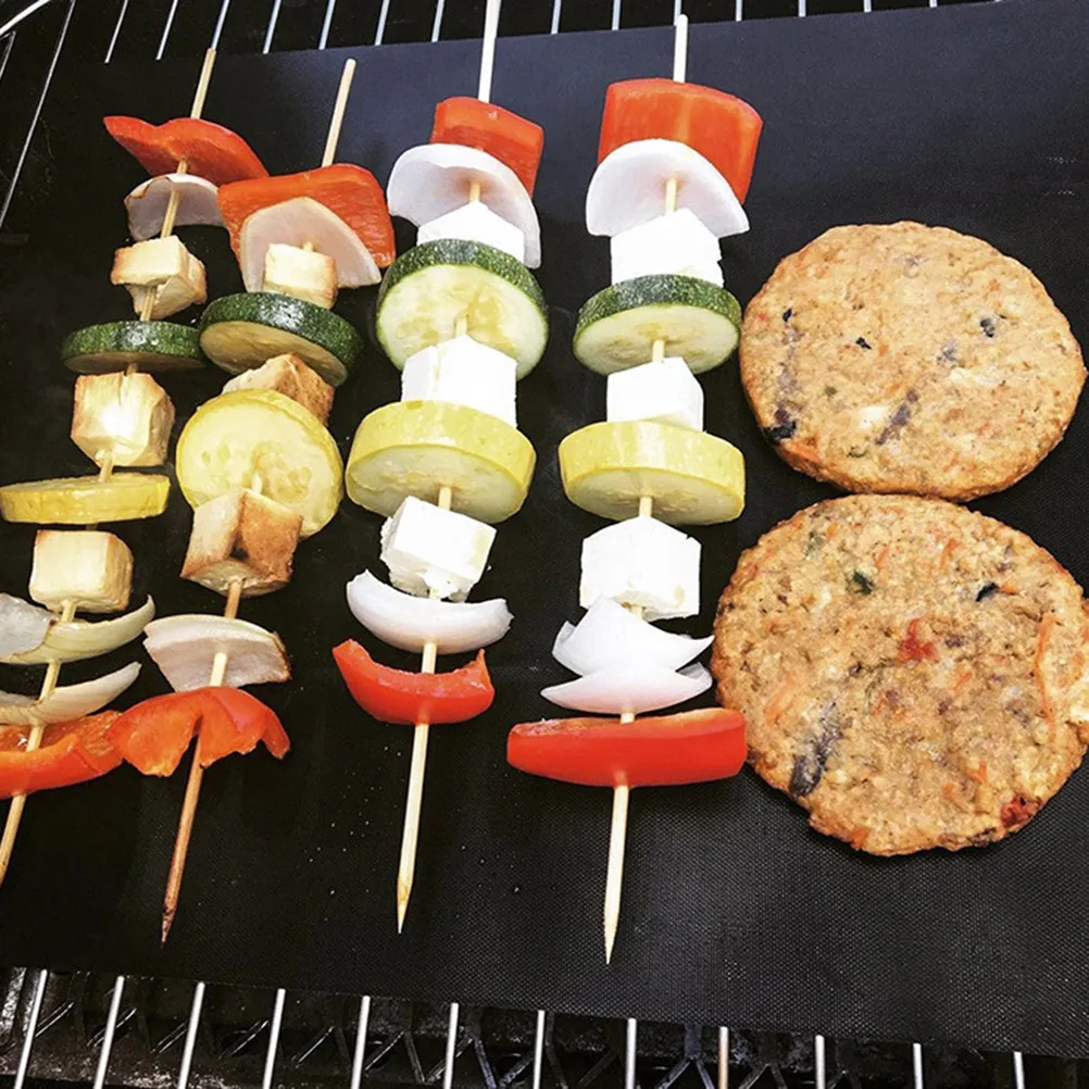 3Pcs Bbq Grill Mat Heat Resistant Non-Stick Oven Grill Sheet Reusable Baking Pad for Vegetable Bacon Fish Kebabs Black