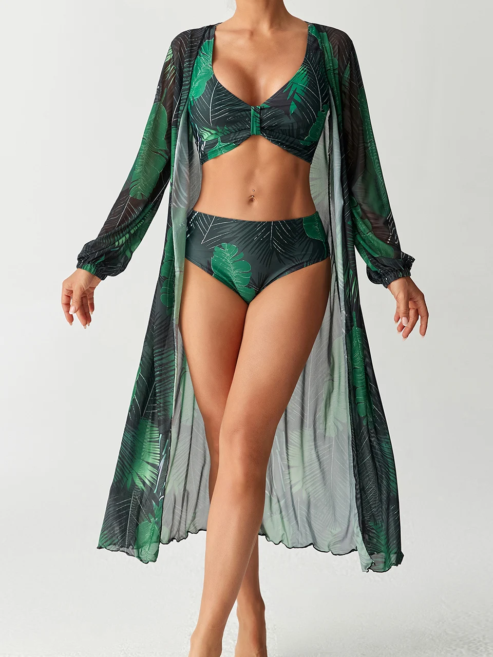 3-teiliger Bikini mit hoher Taille und Kimono-Badebekleidung 2026 Damen bedruckter Badeanzug weibliche Badegäste Baden Schwimmen Badeanzug Beachwear