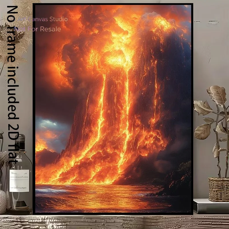 2D Flat, 1pc Vertical Volcanic Eruption Frameless Canvas - Lava Flow Suitable for /, Modern Natural Disaster Painting for, Be